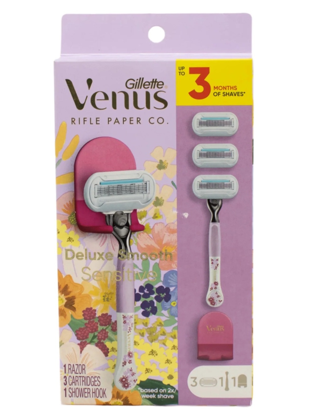 Rifle Paper Co + Venus Deluxe Smooth Sensitive Razor + 3 Refills & Shower Hook